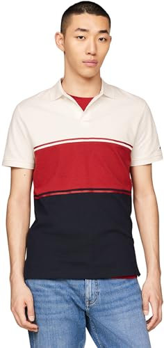 Tommy Hillfiger Men's Short Sleeve Regular Fit Colour Block Polo Shirt, Red (Dark Magma), 3XL