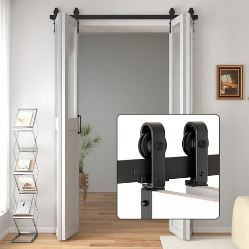 DonYoung 152,4 cm Doppelfalt-Schiebetür-Hardware-Kit für 4 Türen, robuste seitliche Rolle für reibungsloses Gleiten, passend für vier 35,6 cm große Falttüren, platzsparende Faltlösung (Türen nicht im