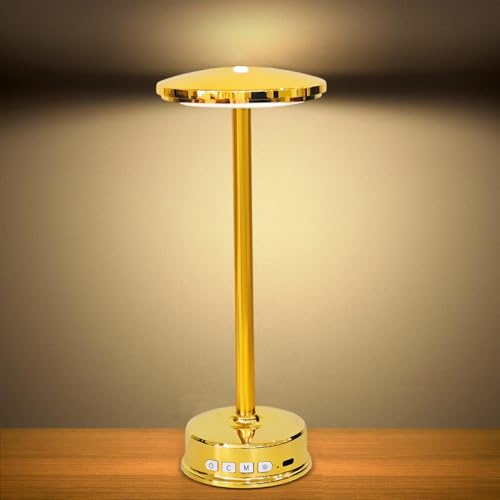 LOTTBUTY LED Tischlampe Kabellos Dimmbar,Akku Tischleuchte Aufladbar,Nachttischlampe mit 3 Farbtemperatur,3 Helligkeit, Kerzenlicht+RGB,für Outdoor,Esstisch Schreibtisch,Nachttisch,Bar(gold)