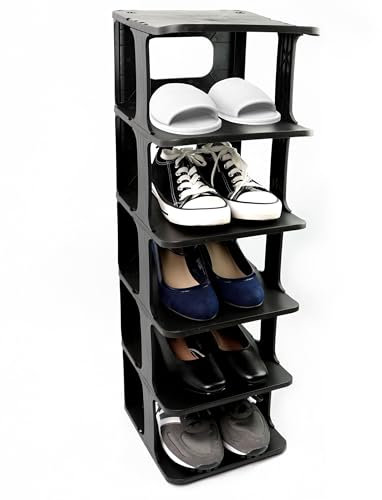 DIVCHI Shoe Rack 5 Tier Vertical Shoe Holder Stand Space-Saving Narrow Tall Footwear Organiser Shelves For Entryway & Living Room (Black)