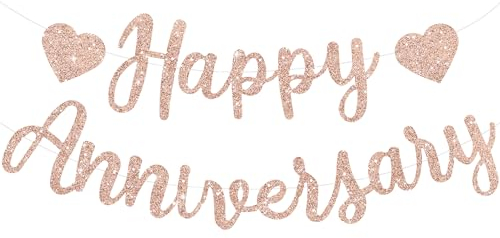 TONIFUL Rose Gold Happy Anniversary Banner Girlande