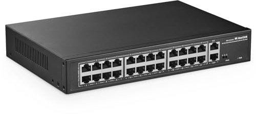 mokerlink Switch Poe 24 Porte, 2 Uplink Gigabit, 300W IEEE802.3af/at, VLAN ed Estensione, Switch Ethernet Plug And Play Non gestito su Rack in Metallo