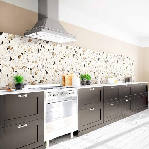 Arcondo Küchenrückwand Spritzschutz Selbstklebend mit Motiv Warmes Terrazzo Folie Eco Matt 400 x 100 cm