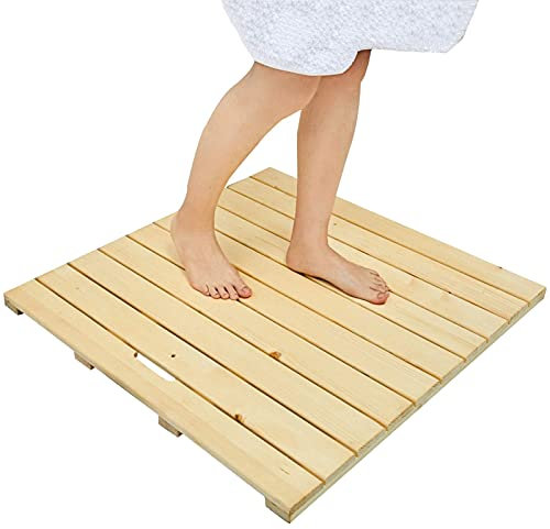 Alfombra de baño de Madera Cuadrada Rectangular, Almohadilla de Ducha con Pedal Antideslizante/Alfombra Impermeable para el Suelo, Alfombrillas de bañera con Listones de Rejilla de Madera Natural,