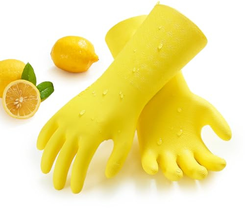 Vgo... Guantes Limpieza Largos con forro Reutilizables, Fragante Inodoro, para Hogar Baño Cocina lavar platos Coche, Resistentes contra el Frío&Calor Agua, 1 par