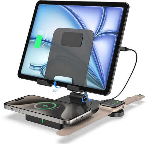 Kabelloses Ladegerät für Apple iPhone 16/15/14/13/12 Serie, iPad Ladestation für iPad Pro/Mini, Wireless Charger für Apple Watch 10/9/8/7/6/5, Air Pods 4, Kabellose Ladestation für mehrere Geräte