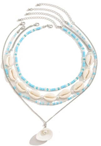 Lucktao 4 Pezzi Collana Conchiglie|Regolabile Collana Conchiglia|Boemia Shell String Collane|Collana Spiaggia|Collana Estiva Donna|Collana Donna Girocollo|Hawaii Collana da Estiva Spiaggia Set