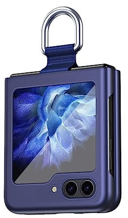 HAOYE Cover per Samsung Galaxy Z Flip 6 / Z Flip6 5G Cover, Rugged PC Antiurto Protettivo Custodia Case Bumper Con Anello in Metallo. Blu