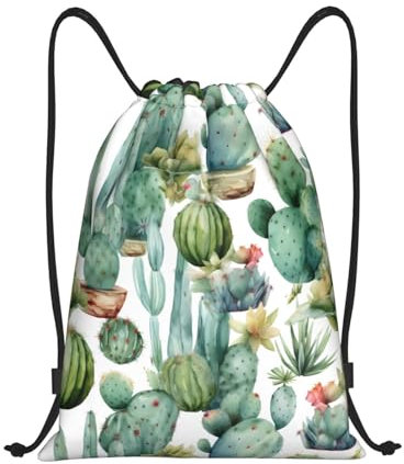 Beutel mit Kordelzug, Wasserfarben, Kaktus, PE-Beutel, wasserdicht, Schwimmtasche, kleiner Turnbeutel, für Herren und Damen, Schwarz , S
