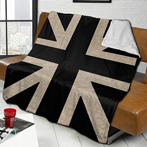 JUZGTSIT Flanell-Fleecedecke mit Union Jack-Motiv, klimatisierte Decke, Überwurf, ultraweicher Samt, Plüsch, Schwarz und Weiß