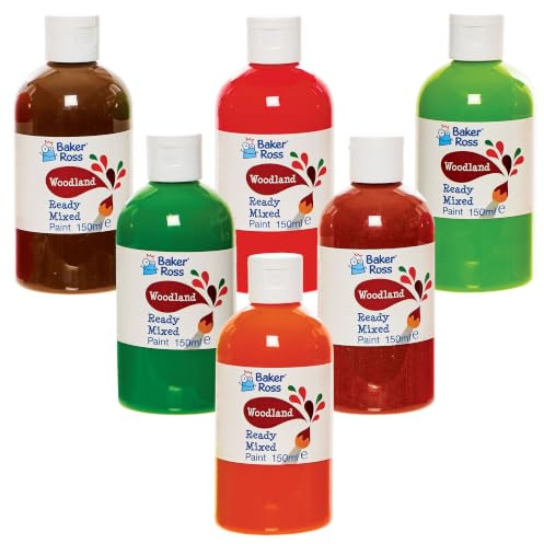 Baker Ross FN243 Peinture pour poster prête à l'emploi Woodland 150ml - boîte de 6, emballage de peinture pour enfants