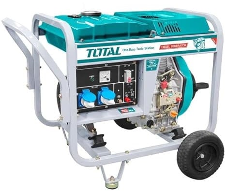 TOTAL - Generatore Di Corrente Carrellato 3000W Monofase Diesel 220-240V, Alternatore In Rame, Avviamento A Strappo, Serbatoio 15L, Generatore Di Corrente Silenziato 3KW, Gruppo Elettrogeno Diesel