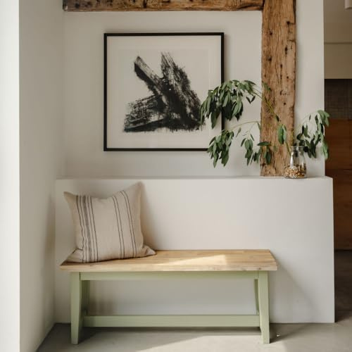 Statement Furniture Florence Solid Acacia Hardwood Kitchen Dining Bench, Backless | 120cm or 140cm Length | Sturdy Dining Table Seat with Wooden Seat (sage green, 120cm)