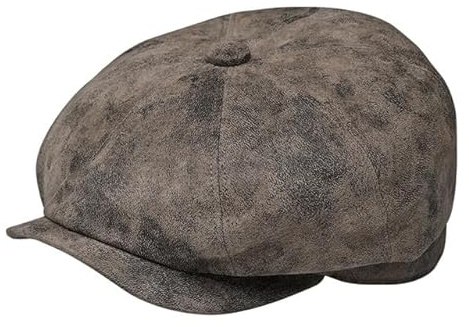 fiebig 8-Panel Pigskin Flatcap für Herren & Damen | Schiebermütze aus Leder | Schirmmütze mit Innenfutter | Lederkappe für das ganze Jahr | Ballonmütze mit Schirm