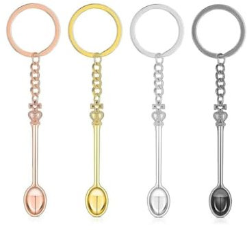 Mini Crown Spoon Keychain,4PCS Mini Spoon Teaspoon with Keyring Pendant Key Ring Teaspoon Keyring Crown Teaspoon Mini Spoon for Filling Vials with Salts, Sand, Glitter(4 Colors)