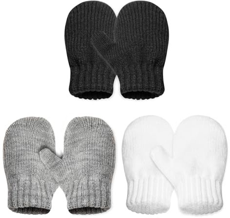 TUONYIS 3 Paar Baby Handschuhe Fäustlinge Winter Kinder Strickhandschuhe Kleinkind Fäustlinge Warme Kinder Handschuhe für 1-4 Jahre Mädchen Junge (3 Farben (3 Farben)