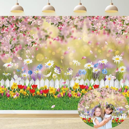Spring Backdrop for Photography 7x5FT Spring Nature Pink Flower Background Easter Baby Shower Kids Birthday Party Decorations Photo Props