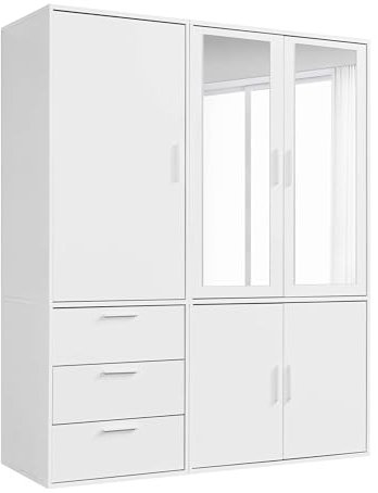 mokebo Kleiderschrank mit Spiegeltüren 5-türig & 3 Schubladen 'Der Grenzenlose', Spiegelschrank, Schlafzimmerschrank, Garderobenschrank mit Spiegel in Weiß, Schrank aus Holz in 150x187x58 (BxHxT)