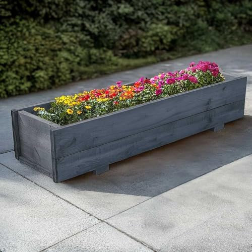 120cm Pine Wooden Planter Flower Trough (1, Grey)