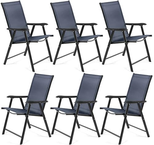 Yaheetech 6er Set Gartenstühle, Hochlehner Klappstühle Terrassenstühle mit Rückenlehne & Armlehnen, Klappbare Outdoor-Stühle Essstühle bis 150 kg Belastbar Marineblau