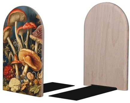 Mexpekil Mushroom Vintage Plant Wooden Bookends for Shelves Heavy Duty Book Holder Organizer Non-Slip Book Stopper for Desk Office Library for Readers 1 Pair