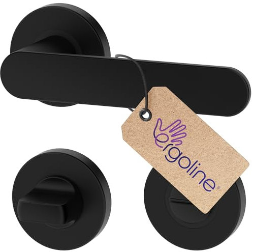 ERGO line PRIMA Schwarz Türbeschlag Türgriff für Badtüren WC, Rund-Rosette, Drückergarnitur, Türbeschlag, Schwarz Türklinke, Türdrücker