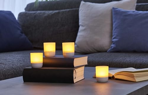 Northpoint LED Akku Lounge Lights 4er-Set mit Touchsensor Kabellos für Innen und Außen RGBW Flackereffekt mit Ladestation (Weiß Matt Riffeloptik)