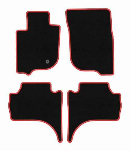 Velours-Fußmatten passend für Mitsubishi L200 VI 2019-, Schwarz-Rot, CARLUX | passend für Pick-up; Velours-Teppich (Polypropylen), ca. 6,5 mm; rutschfest, runde Befestigungen (Typ AV)