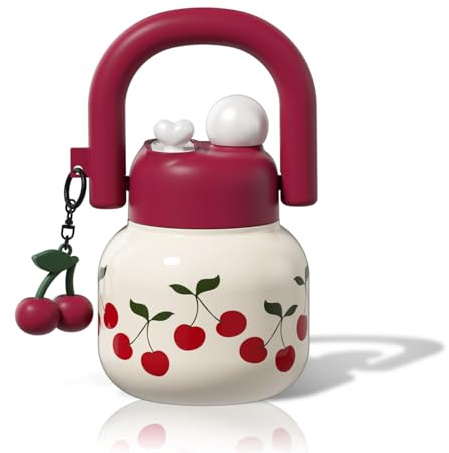 Sidagar 650 ml Wasserflasche mit Strohhalm und Tragegriff, Weithals vakuumisolierter Edelstahl-Tumbler, Reise-Wasserkrug für Damen, leicht zu tragen, Kirschrot