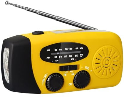 Radio meteorologica portatile AM/FM/NOAA a energia solare con generatore a manovella, batteria ricaricabile da 2000 mAh, caricabatterie USB per cellulare, torcia a LED per emergenze, campeggio, pesca.