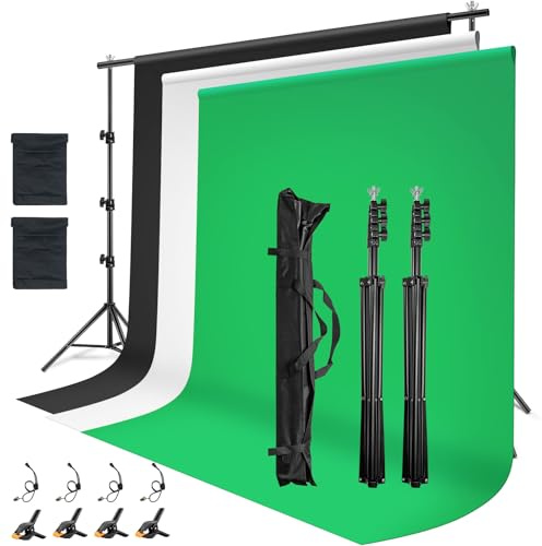 CROWNSHOP Adjustable Backdrop Stand Kit - 2.6 * 3m (8.5 * 9.8ft) Photo Background Support System T-Shape Backdrop Stand with Carrying Bag and 4 Clamps - Suitable for Photography and Video Studio