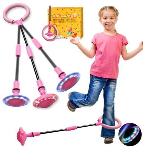 COONE 1 Pack Purple Foldable Ankle Skip Ball for Kids, Outdoor Sports Game | Girls Age 5-10, Birthday Gifts for 6/7/8/9/10 Year Old Girls, Jump Ball with Flash Wheel (pink)