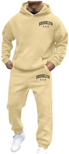 Generisch Tuta da jogging da uomo, set da 2 pezzi, tracksuit a maniche lunghe con cappuccio + pantaloni da jogging fitness con cappuccio, tuta sportiva da uomo