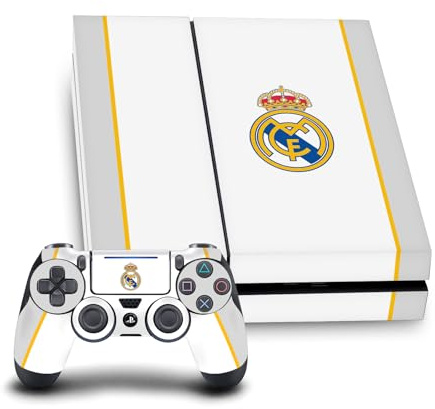 Head Case Designs Offizielle Real Madrid CF Weiß Abzeichen Vinyl Haut Gaming Aufkleber kompatibel mit Sony PlayStation 4 PS4 Console and DualShock 4 Controller Bundle