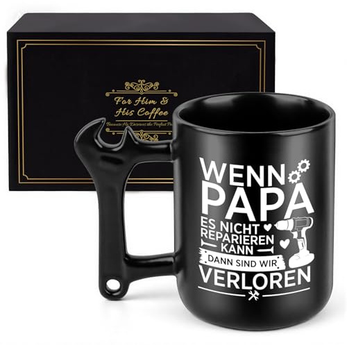 Geschenke für Papa Geschenk Weihnachten - Weihnachtsgeschenke Papa Tasse mit Hammergriff Vater Geschenk, Lustige Keramik Kaffeetasse für Männer Geburtstagsgeschenk(350ML)