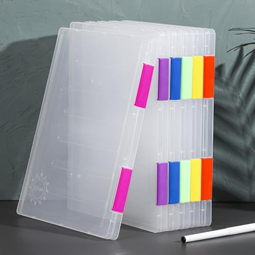Polegas 6 Pack Tragbare Archivbox A4,Transparent Dokumentenbox mit Verschiedenfarbige Clip-Verschlüsse，Aufbewahrungsbox mit Deckel für Papier,Künstlerbedarf,Bauklötze,Sammelalben,Zeitschriften