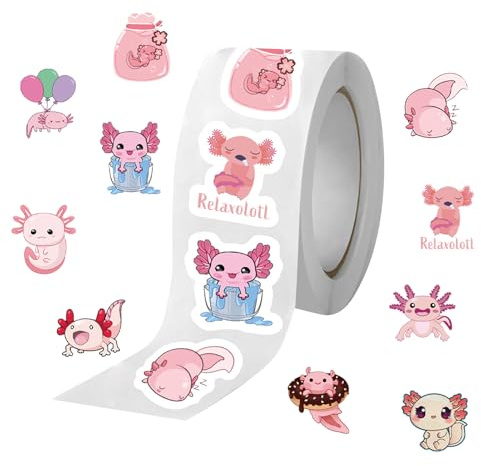 Axolotl Aufkleber Für Kinder | 1 Rolle/500 Stück Abziehbilder | Ästhetische Notizbuch | Für Wasserflasche Arbeitsmappe Klassenraum Party Büro Journaling Scrapbook Notizbuch