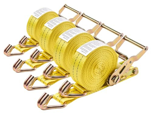 VEVOR Cinghie di Fissaggio con Doppio Gancio a J da 38,1 mm x 6,1 m, Resistenza alla Rottura di 2000 kg, Borsa per il Trasporto, per Traslochi, Rimorchi, Motociclette, Kayak, Tetto, Confezione da 4