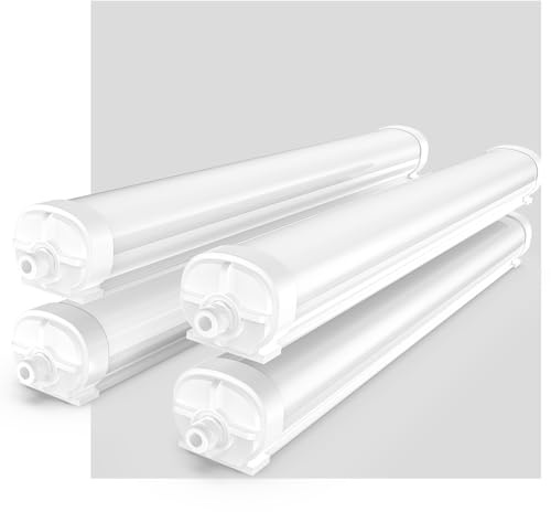 RUISUN 4 Stück LED Feuchtraumleuchte 60cm Bürodeckenleuchten 18W 2250lm Werkstattlampe led IP65 Wasserdicht led leuchten decke Verknüpfbar Wannenleuchte für Keller Garage Werkstatt Bad Büro