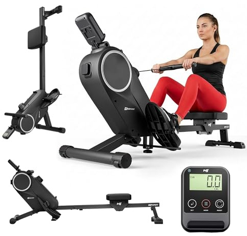 HOP Sport® Magnetisches Rudergerät für Zuhause HS-055R, Rudermaschine mit 16 Widerstandsstufen, Fitnessgerät für Cardiotraining, Ideal für Ganzkörpertraining, Bluetooth, Hometrainer bis 110 kg