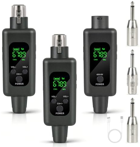 XLR Mikrofon Sender Empfänger: 2.4G Kabelloses Funkmikrofon-Adapter 1 zu 2 Kabelloses Mikrofon für dynamische und Kondensatormikrofone, Mischer, PA-System, Lautsprecher