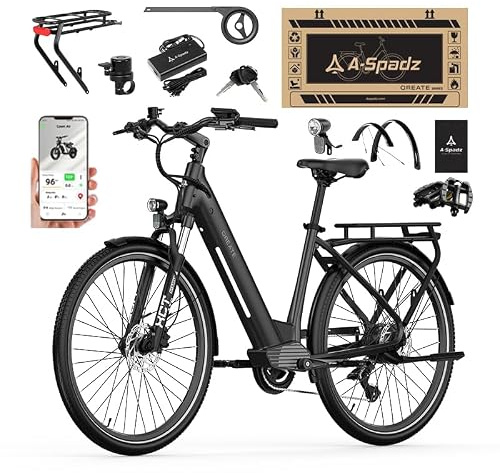 Aspadz Qreate City Air 36V 250W E‑Bike, Zwei 15Ah Akkus, 27,5 Zoll Tiefeinsteiger, 7‑Gang, hydraulische Scheibenbremsen, Leichter Rahmen, TFT‑Display (City AIR, Spruce Green)