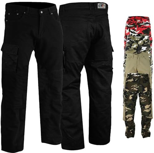 German Wear Motorradhose Herrren - Motorradjeans mit 2 CE-Protektoren - Bikerjeans futter aus Aramid-Kevlar-Stoff verstärkt - Cargohose rutsch- & brandfeste Jeanshose mit 6 Taschen Schwarz - 38W / 34L