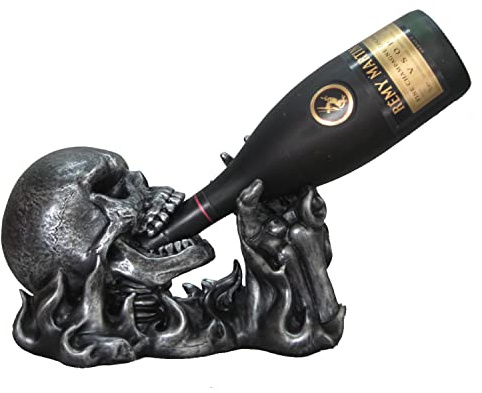 Gargle of Wine Skull Engulfed by Flames - Skeleton Wine Holder by DWK