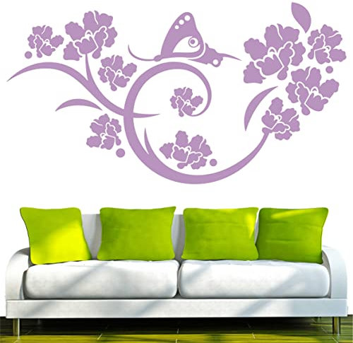 Indigos 4051095656210 Sticker Mural/Stickers muraux, Cerisier en Fleurs D148 Papillons, Vinyle, Lilas, 160 x 85 x 1 cm