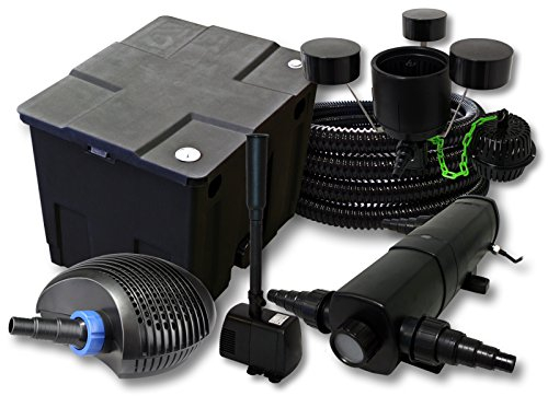 SunSun Komplettset: CBF-350 Teichfilter bis 12000 L, CTF-6000 Teichpumpe 6000l/h 40W, CUV-224 Teichklärer 24W, 25m Teichschlauch 25 mm, CSP-250 Skimmer 2500l/h 45W, HJ-943 Springbrunnen 800l/h 16W