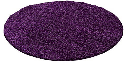 Carpettex Teppich Tappeto Shaggy Flokati a pelo lungo, monocolore, morbido e soffice per il soggiorno., Colore: Lilla, Taglia: 120 cm Rotondo