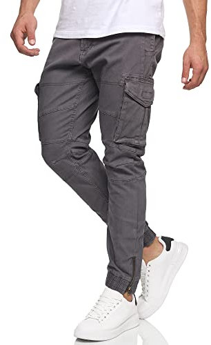 Indicode Herren Alex Cargohose aus Baumwolle mit 6 Taschen | Cargo Chino Hose f. Männer Dk Grey, S