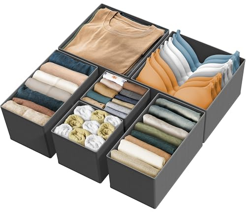 Simple Houseware Faltbare Aufbewahrungsbox aus Stoff für Schrank, Kommode, Schublade, Trennwand, Organizer, Korbbehälter für Unterwäsche, BHS, Dunkelgrau (6er-Set)