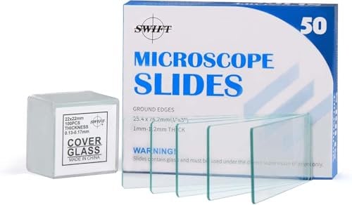 SWIFT Optical Mikroskop Objektträger Set: 50 Stück vorgereinigte leere Mikroskop-Objektträger mit geschliffenem Rand und 100 Stück vorgereinigte Mikroskop-Deckgläser